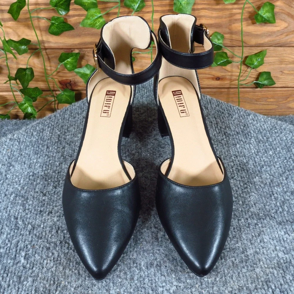 IDIFU In2pedazo Womens Ankle Strap Pumps Sz 6.5 Black Leather Block Heel_3
